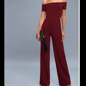 Burgundy off shoulder jumpsuit